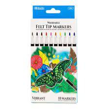 Felt Tip Washable Markers, 10 Colors