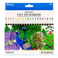 20 Colors Felt Tip Washable Markers