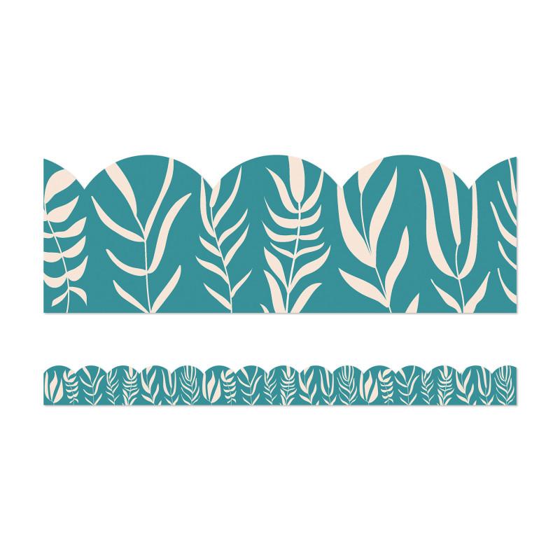 True To You Teal With Leaves Scalloped Border