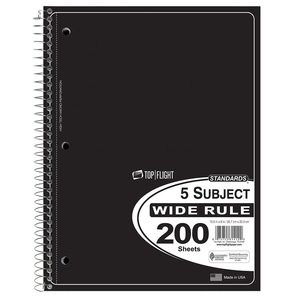 Notebook 5-subject Wide Rule 200ct